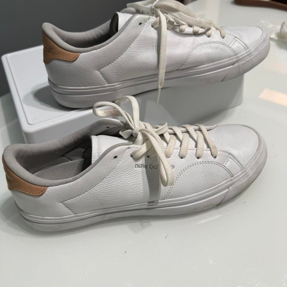 New Balance white leather trainers